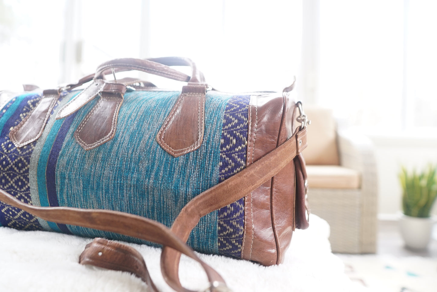 08 Handmade, High quality Moroccan Camel Leather Duffle