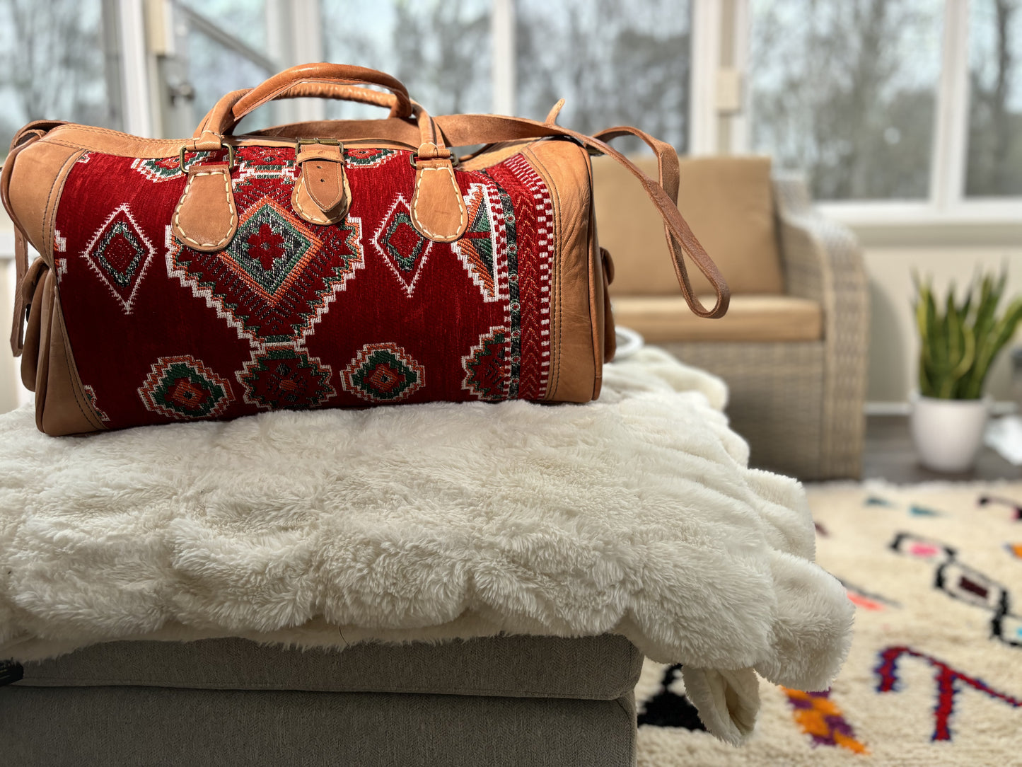 04 Handmade, High quality Moroccan Camel Leather Duffle